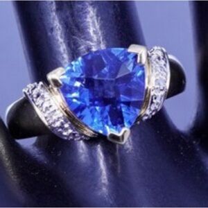 Vintage blue topaz and sterling silver gold filled diamond ring size 7 1/2